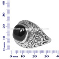 Fabuloso Black Onyx Natural Gemstone &amp; 925 Solid Silver Vintage Look Anniversary Gift Ring Jóias